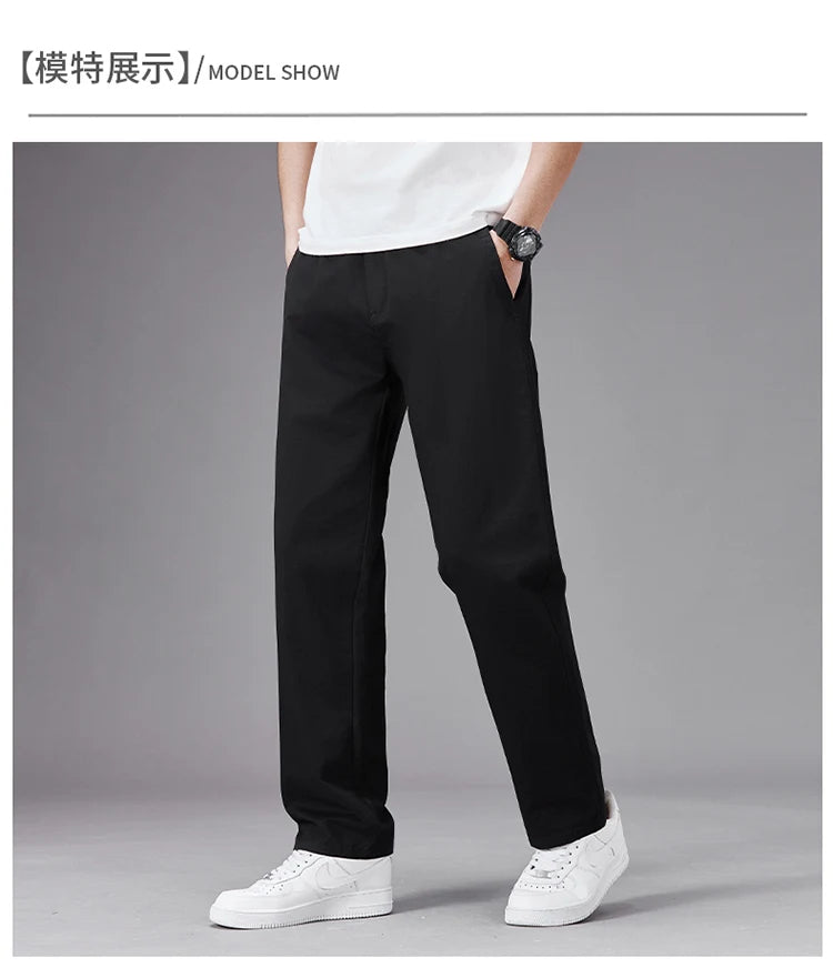 Big Size Casual Pants Men Elastic Waist Straight Leg Fit Summer Trousers Male Loose Cotton Work Wear Plus Large 6XL Khaki Light