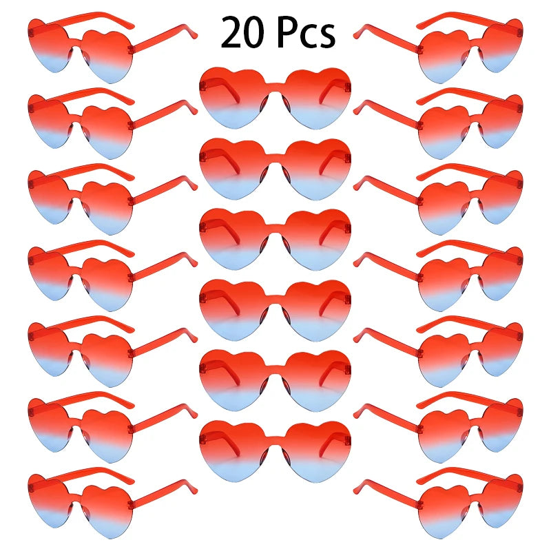 20 Pcs Heart Shape Sunglasses Women Fashion Rimless Gradient Multicolor Rave Sun Glasses Trendy Cute Beach Vacation Decor Shades