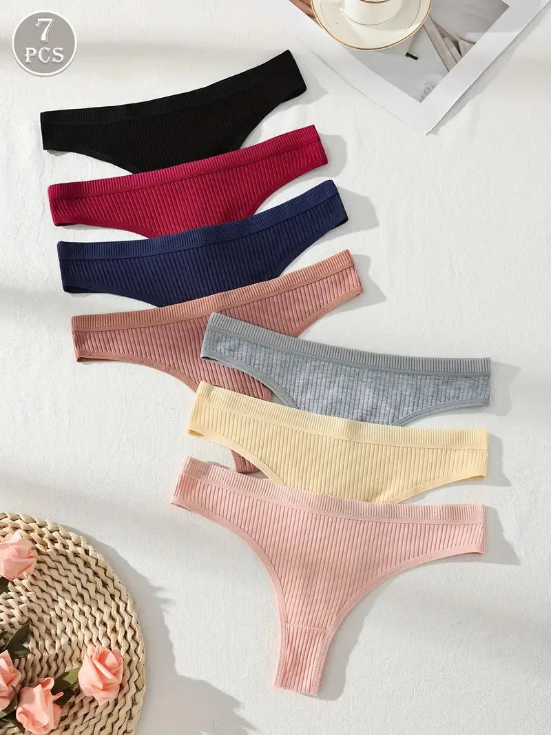 7Pcs Women Cotton Thongs Panties Striped Underwear Sexy Underpants Black Panty Soft G-Strings Plus Size Tanga Female Lingerie