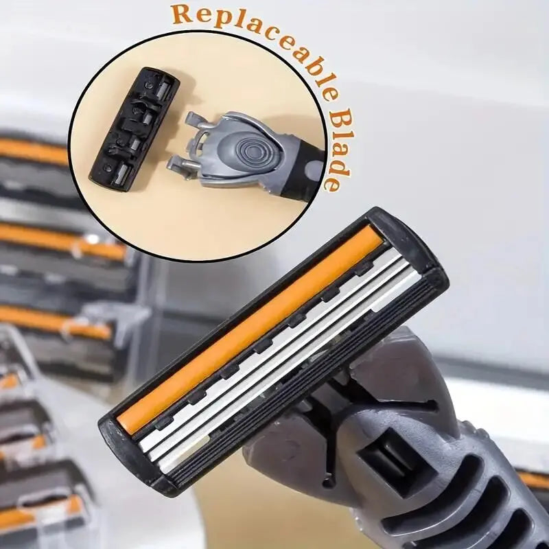 Metal Handle Manual Profession Face Care Beard 3-Layers Blade Safety Raze And Shaving Razor Stand Shaver Base For Man