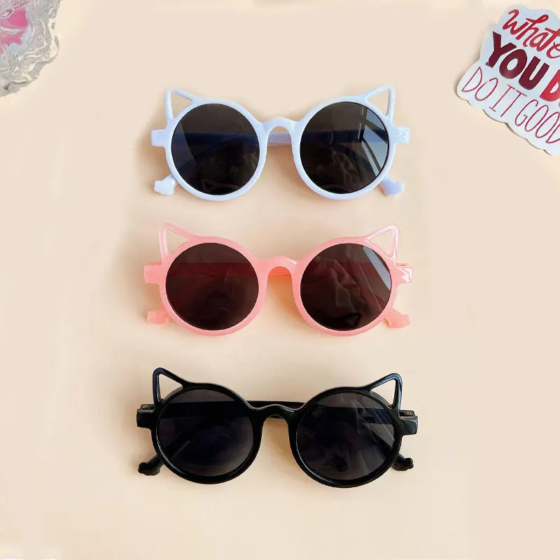New Children Girls Cute Cat  Ears Sunglasses Outdoor Sun Protection Children Fashion Vintage Classic Sunglasses Protection Kids