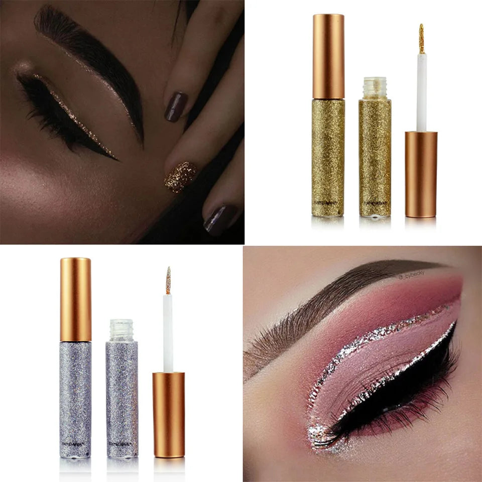 Long Lasting Glitter Eyeliner Kit 10 Vibrant Shades Metallic Sparkle Smudge Proof Easy Apply Eye Liner Makeup Set