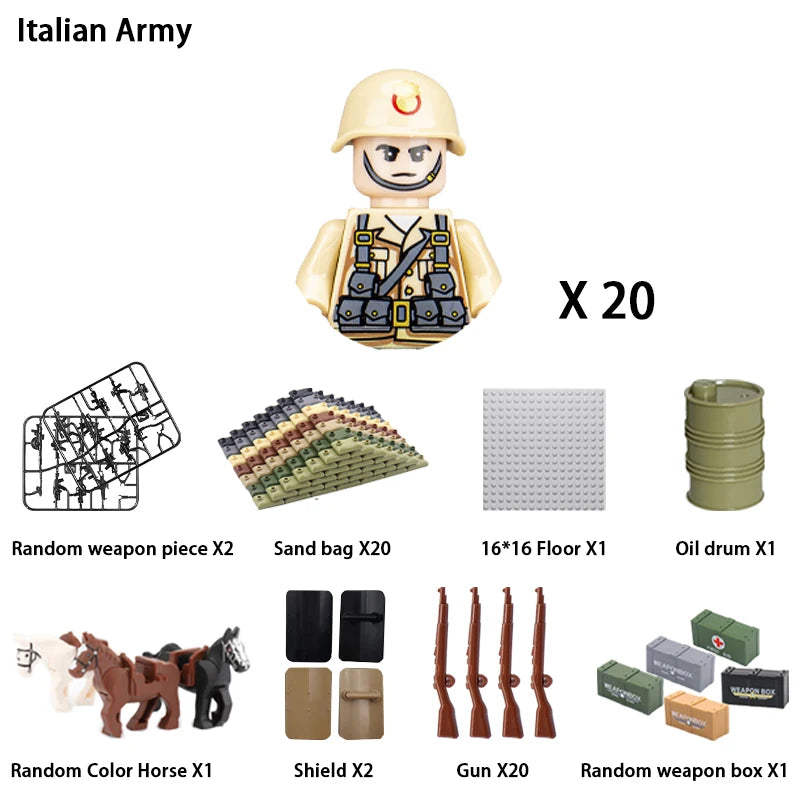 WWII Infantry Military Soldier War National Army Mini Gun Weapon Models Building Blocks Building Blocks Toys for Kids