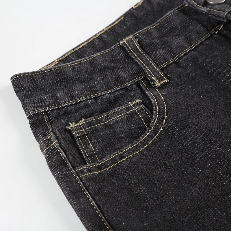 Floral Embroidery Jeans Vintage 2000s Low Rise Flared Jeans Women Retro Y2k Baggy Denim Pants High Street Basic Trousers