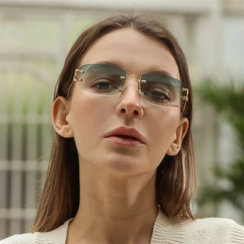 New Small Narrow Rimless Sunglasses Fashion Frameless Rectangle Tinted Lens Eyewear 90s Glasses for Women Men