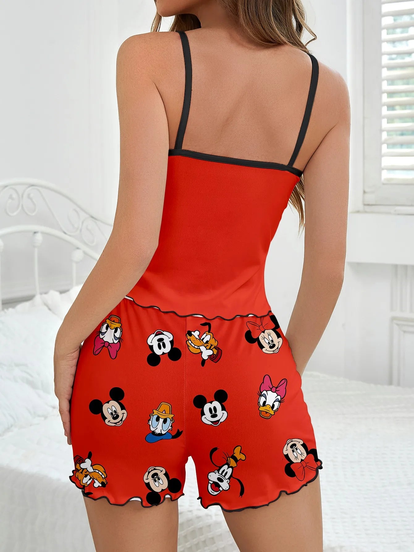 Women's 2-piece Disney Mickey Minnie Family Cute Cartoon Printed Pattern Strap Top and Shorts Pajamas Home Clothes