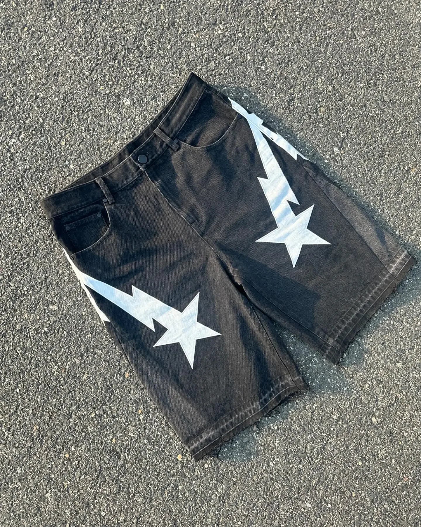 American fashion trend Street style wide-leg Jeans for men Y2k embroidered baggy jeans Goth punk High street casual shorts