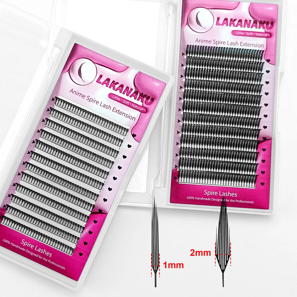 LAKANAKU Narrow Spire Eyelashes Extension Anime Lashes Spire Clusters Manga Style Feather Lightweight Premade Fans Extension