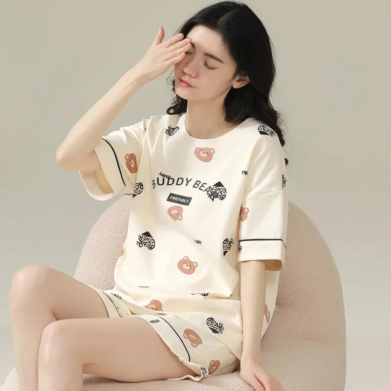 Sleepwear Set Women Short Pajamas for Women Women's Summer Pajamas Pajama Sets Pijama Woman Home Wear Panties Sleep Lounge