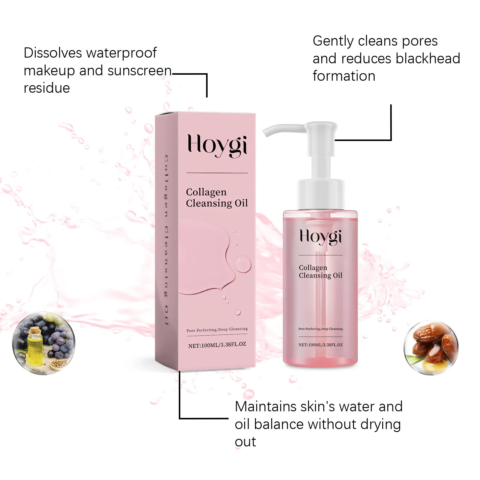 Collagen Makeup Remover Oil Jojoba Oil Makeup Remover Deep Cleansing Pore Dirt Gentle Daily Emulsifying Facial Cleanser Cosmetic