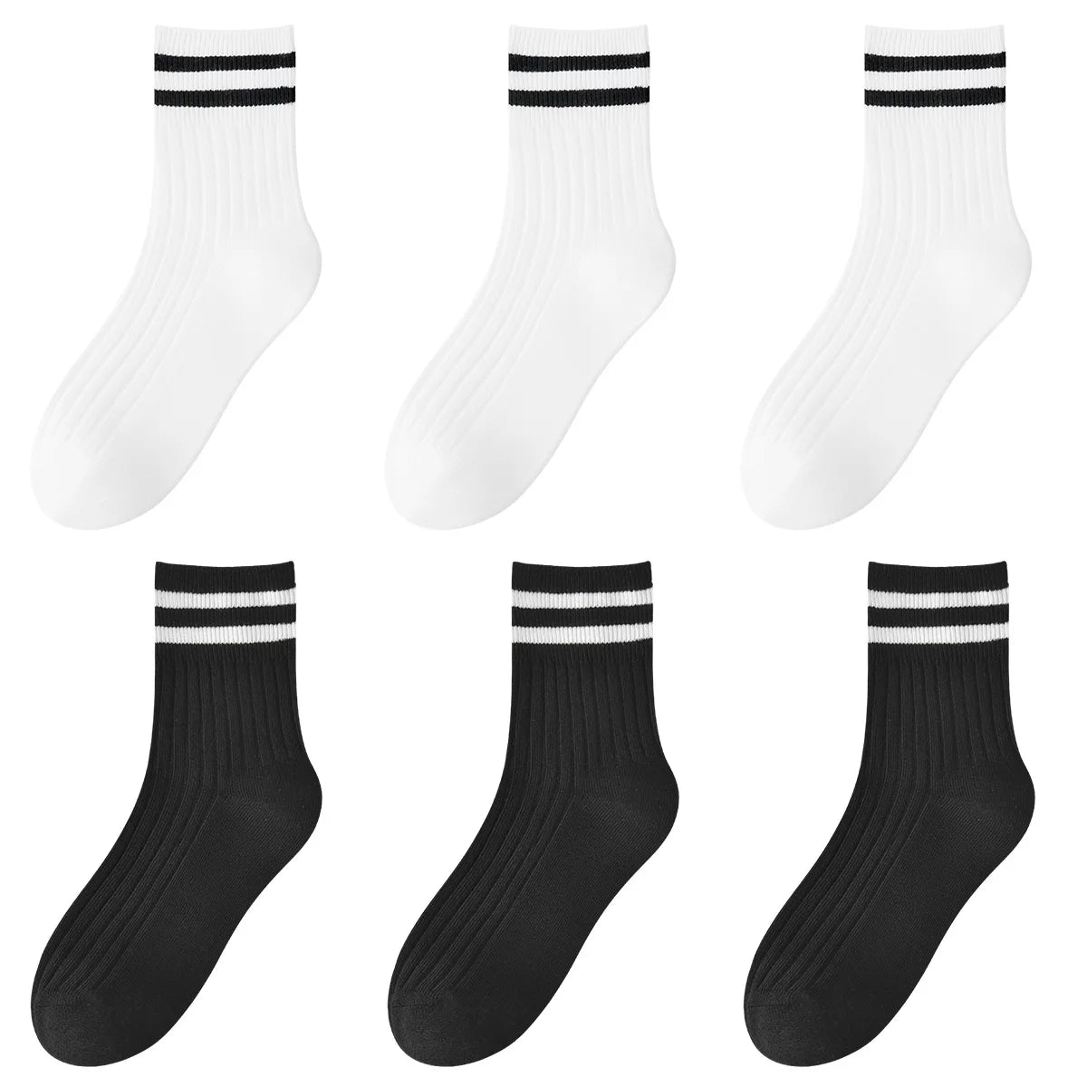 Kids Boys Girls Cotton Socks - Seamless Double Needle Ribbed 2-Stripe, Teens Students All Season School Home Sports Socks