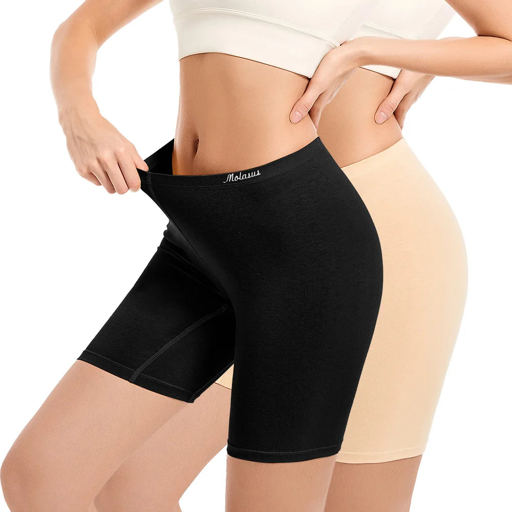 Molasus Womens Cotton Panties Biker Shorts Boxer Briefs Ladies Anti Chafing High Waisted Underwear for Work Sport Pregnant 1PC