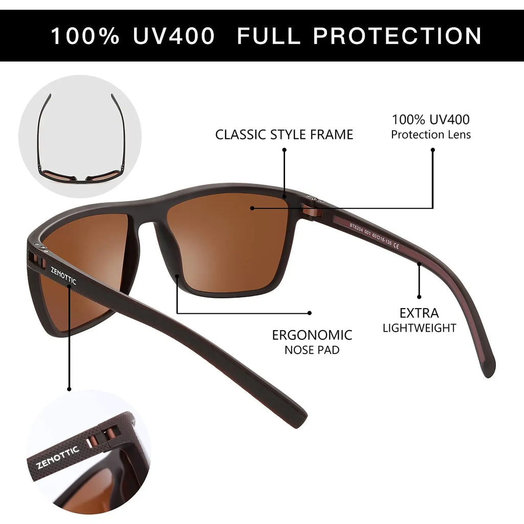 ZENOTTIC Fashion Polarized Sunglasses Shade for Women Men Lightweight TR90 Frame UV400 Protection Square Sun Glasses