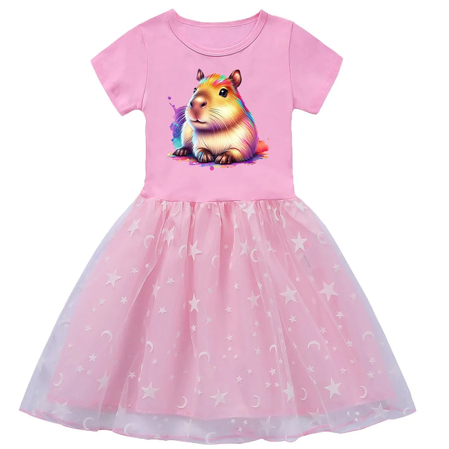 Rainbow Capybara Party Dress for Baby Girl Wedding Dress Our Beloved Baby Fashion for Babies Checkered Children Dresses Coming