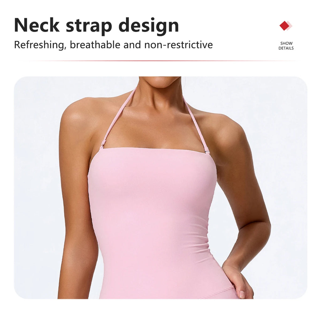 New Summer Women Sleeveless Yoga Jumpsuit Female Gym Flared Overalls Neck-hanging Backless Sportswear Sport Outfit For Woman