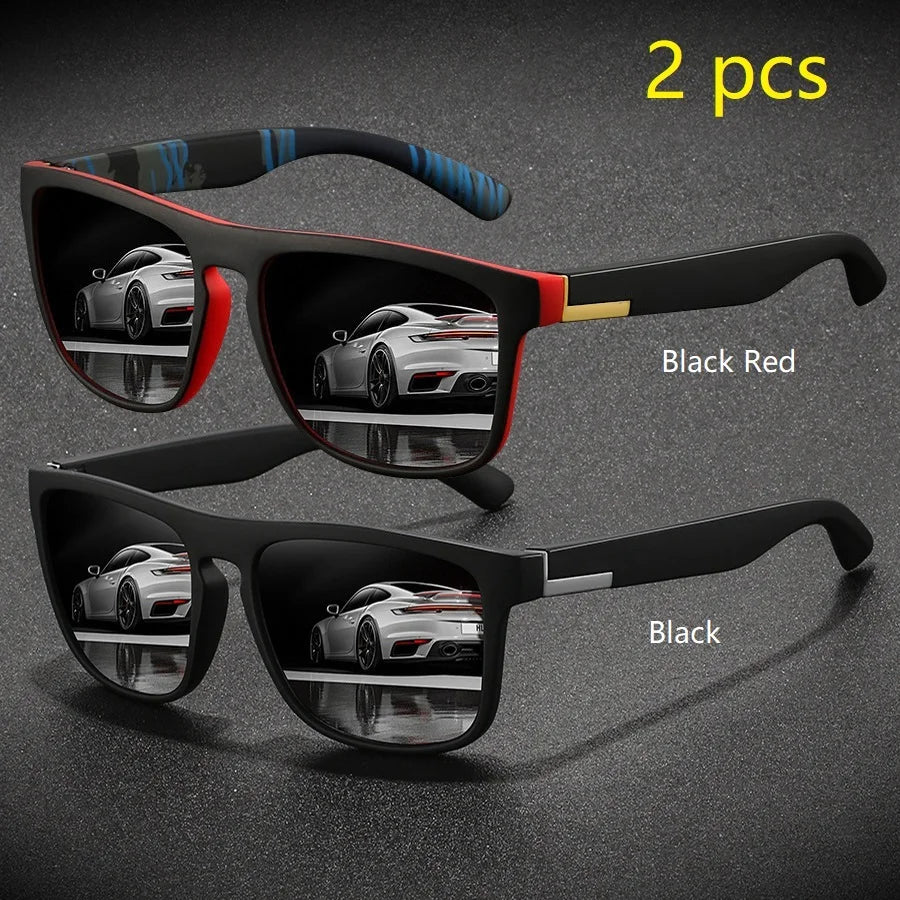 2 Pieces Fashion Vintage Square Sports Sunglasses Men Women Driving Fishing Brand Designer Sun Glasses Retro Man Eyewear UV400