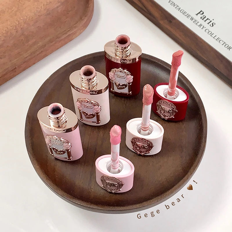 Gege bear Strawberry Cupid Pink Pop Set Velvet Matte Lip Cream Pressed Powder Liquid Blush Set Long Lasting Lightweight Makeu