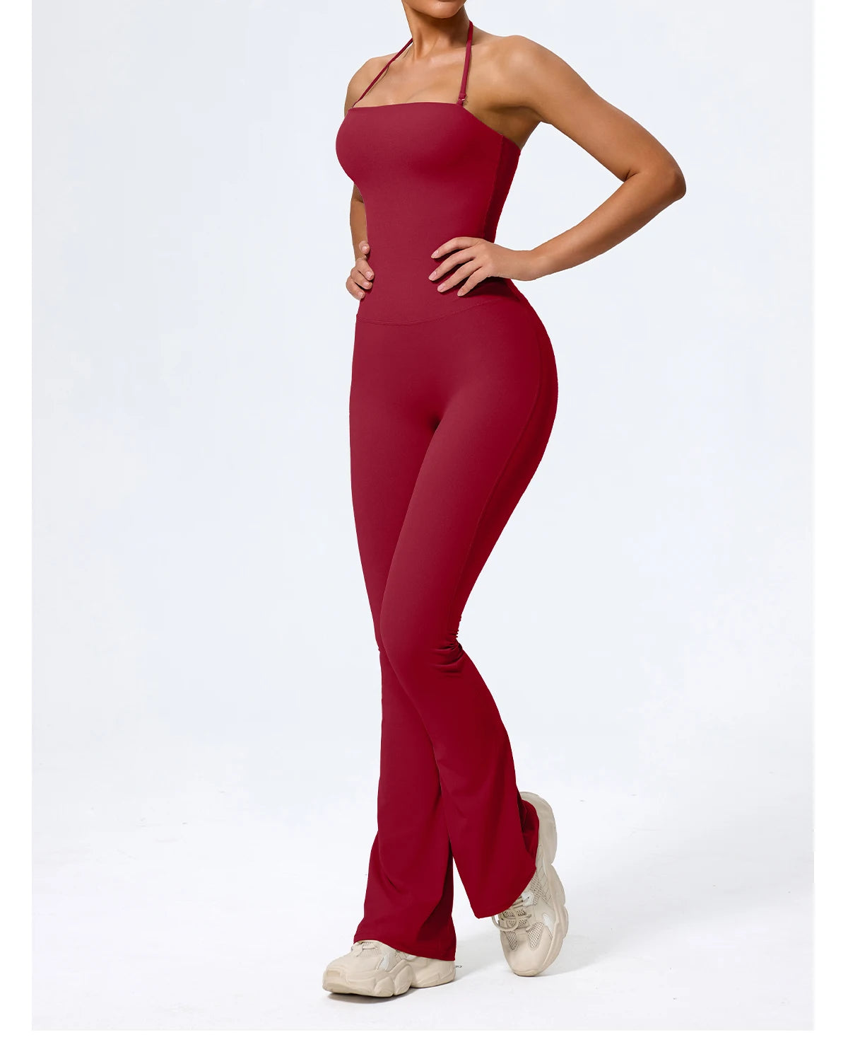 New Summer Women Sleeveless Yoga Jumpsuit Female Gym Flared Overalls Neck-hanging Backless Sportswear Sport Outfit For Woman