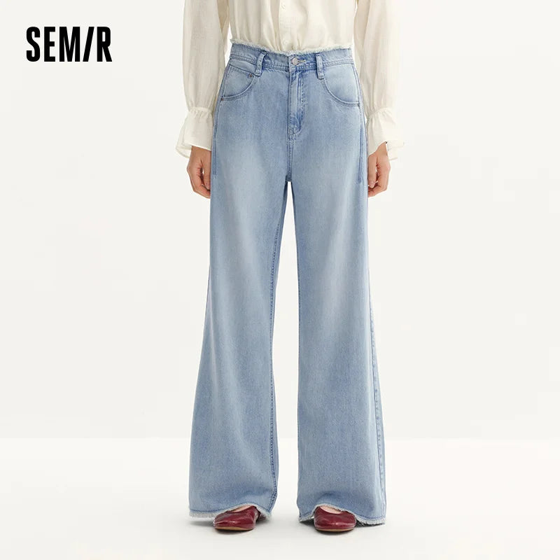 Semir Women Jeans Antibacterial 2026 Cooling Raw Hem Wide Leg Urban Casual Everyday Style Soft Comfortable Daily Wear Trendy