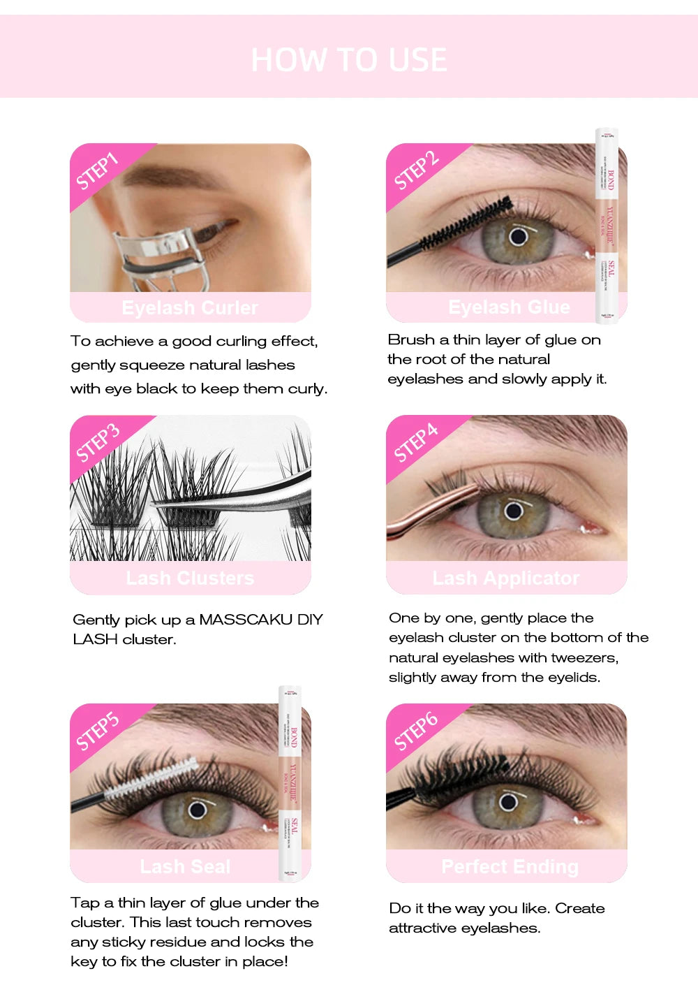 YUANZHIJIE DIY Cluster Eyelash Extension 12lines Dovetail Segmented Lashes Natural Lighter Bundle Makeup Supplies