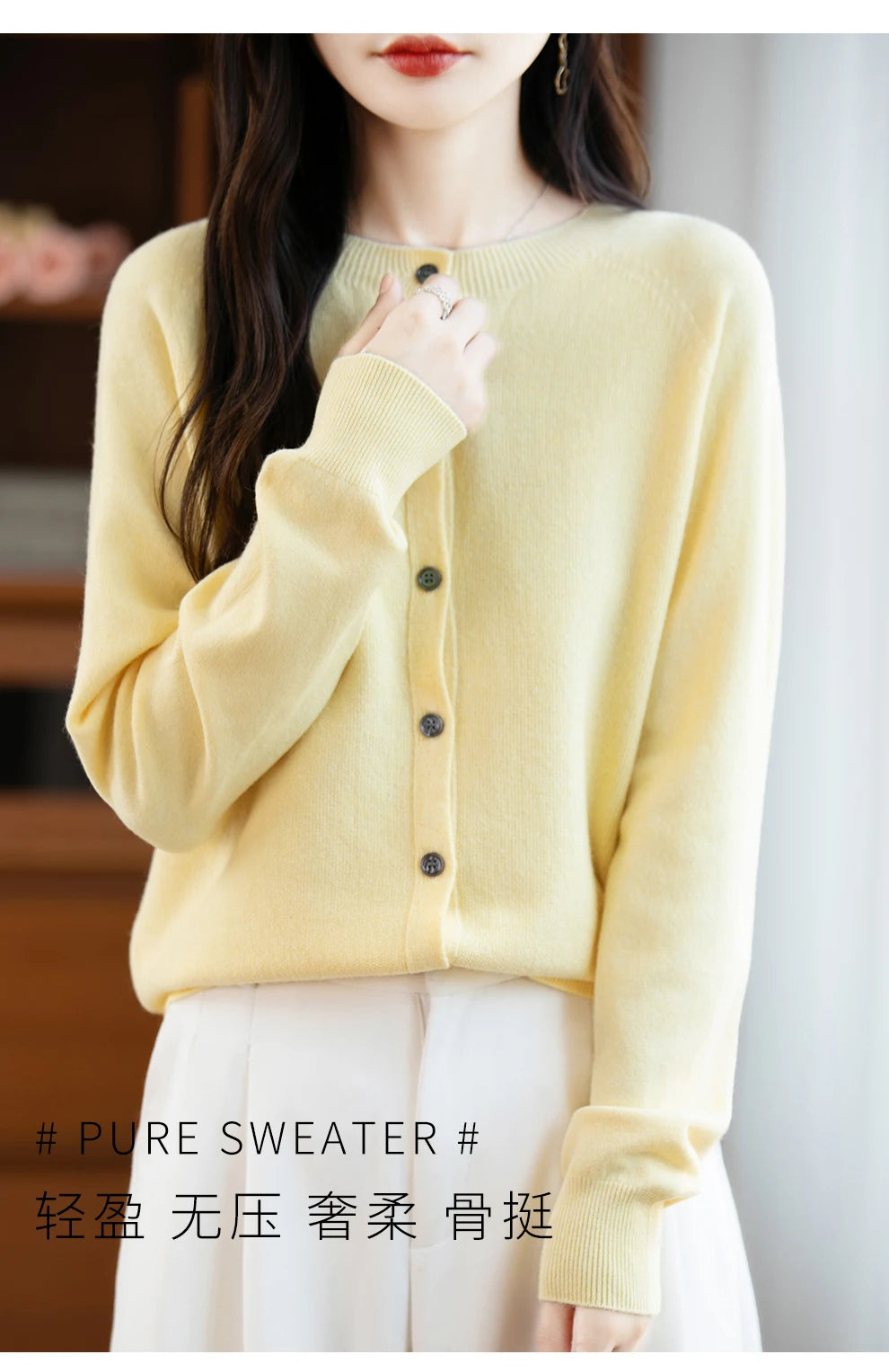 Classic Merino Wool Woman Sweater Basic Female Autumn Winter Knitted Cardigan Elegant Ladies Cashmere Long Sleeve Clothing Tops