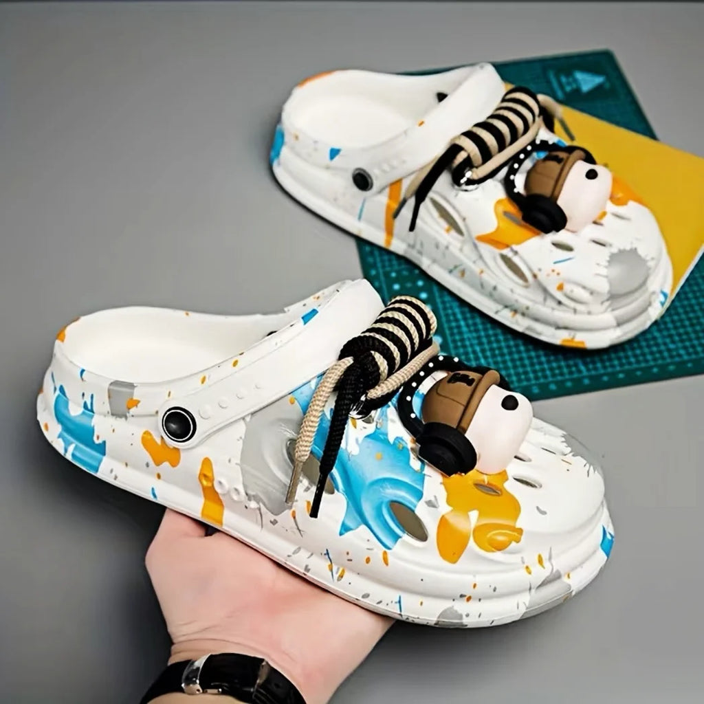 Headphone Dog Cartoon Clogs Women Men Non-slip Platform Slippers Fashion Graffiti Print Summer Outdoor Sandals