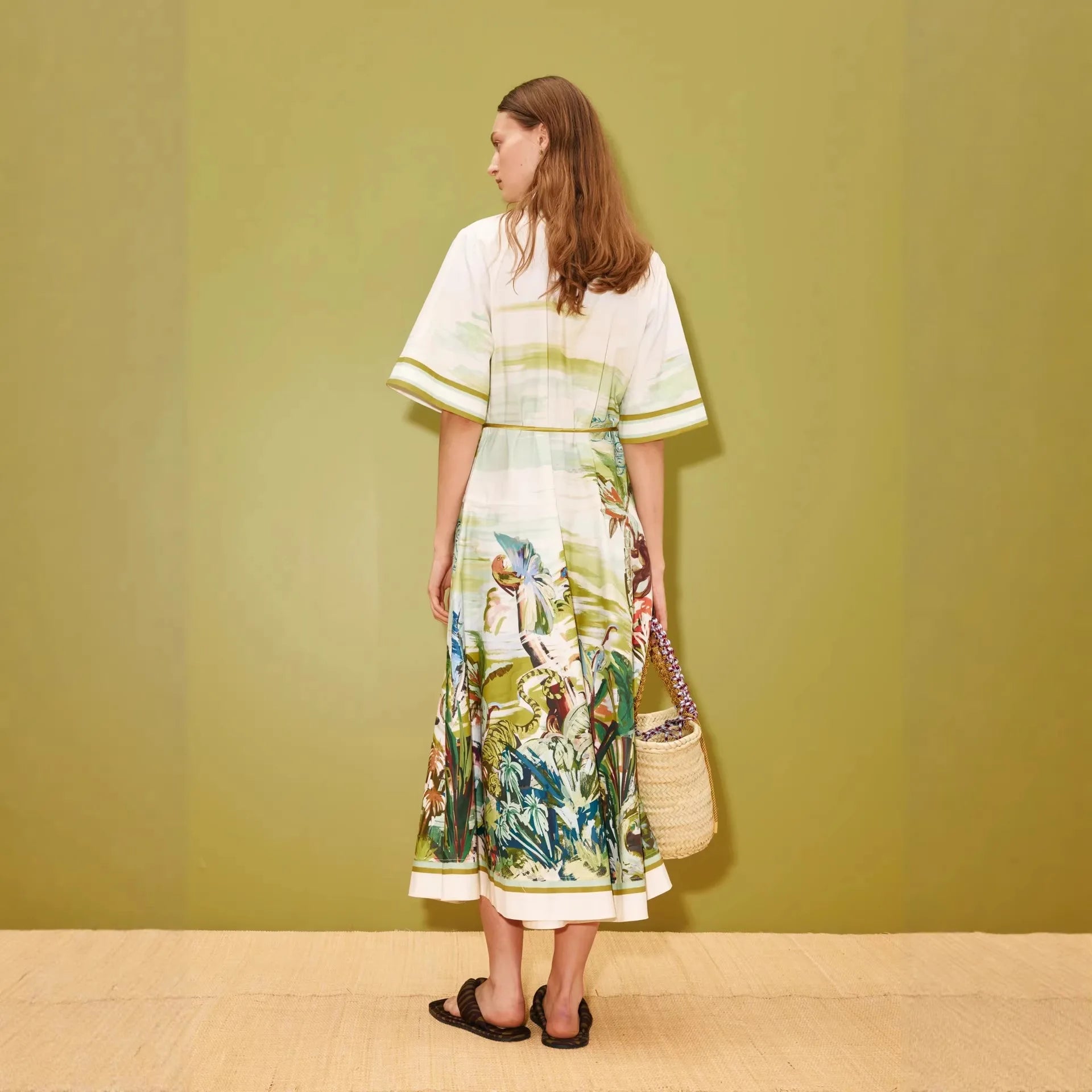 New Casual Fashion Linen Shirt Collar Cardigan Long Dress