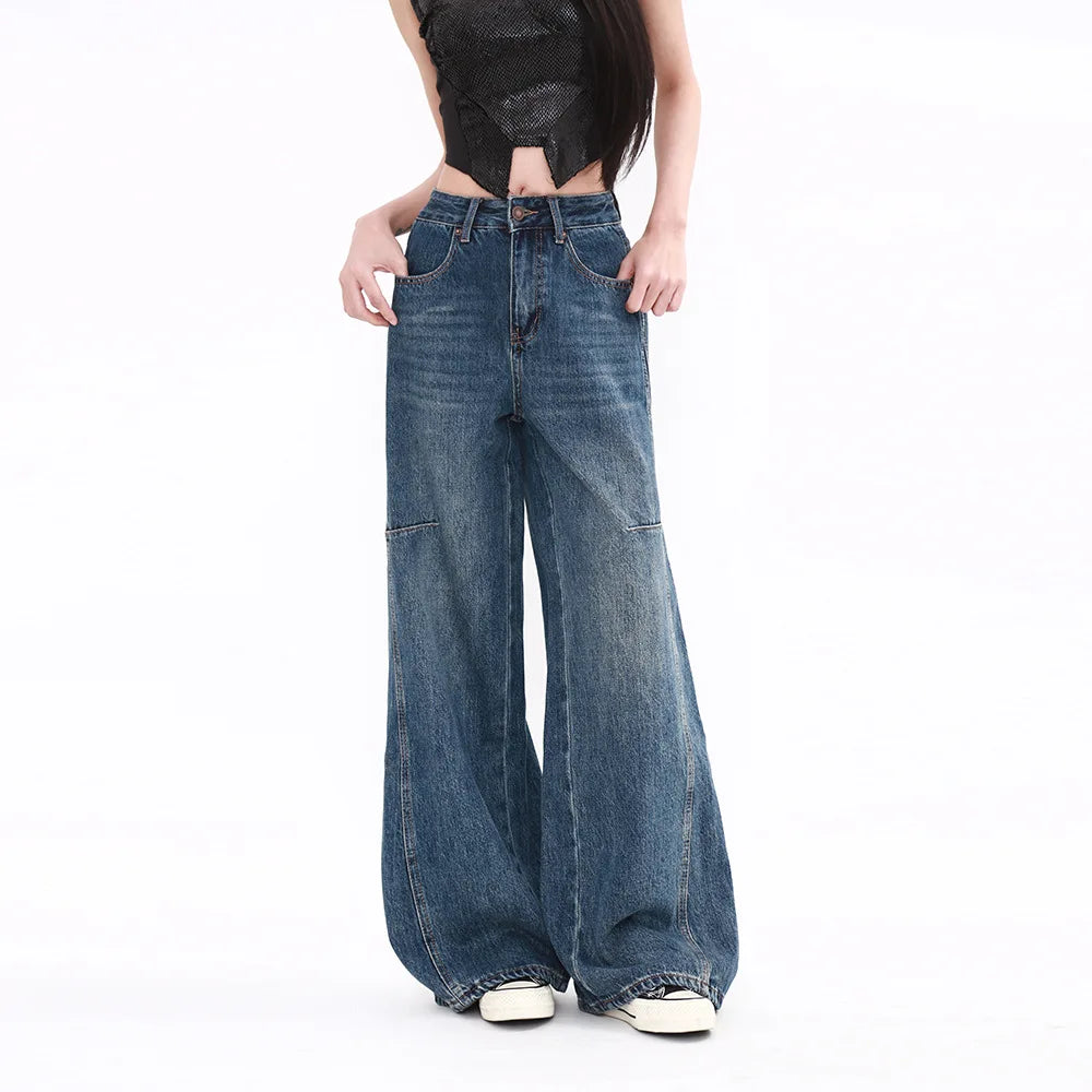Spring Summer Women's Loose Jeans with Vintage High - Waisted Wide - Leg Design Streetwear Style
