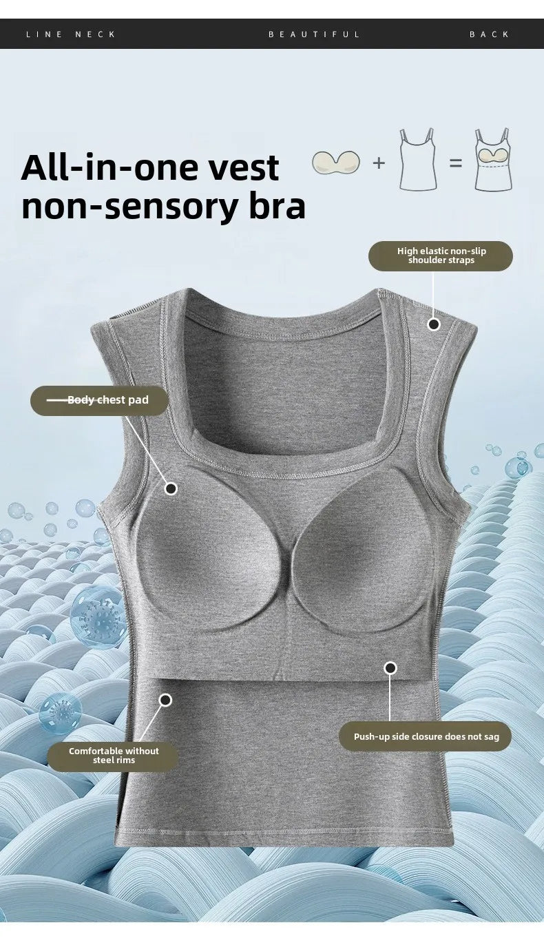 2026 New Wide Shoulder Strap Women's Vest with Chest Pad Summer All-match I-shaped Vest Slim Fit Base Top Fashion Outer Wear