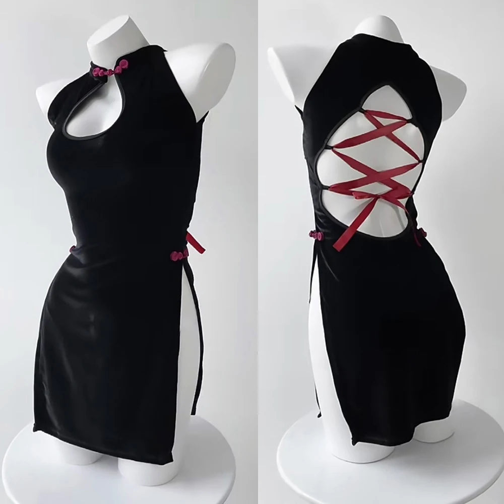 New Year Bar DS Performance Costume Sexy Gogo Leader Outfit Retro Red Black Splittytying Flag Robe Women's Stage Costume