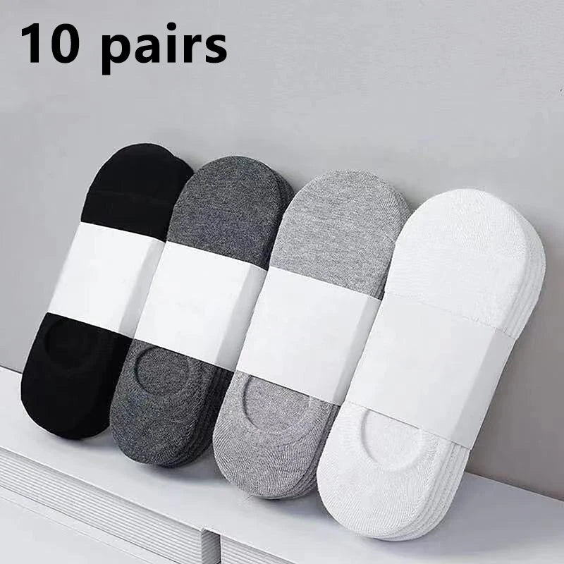 10 pairs solid color men socks cardboard breathable sports socks casual boat socks comfortable cotton ankle socks, sizes 38-44