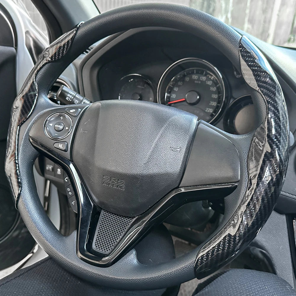 Universal Car Steering Wheel Cover Anti-slip Bright Gloss Carbon Fiber Texture Steering Wheel Decoration Accessories 14.5-15inch