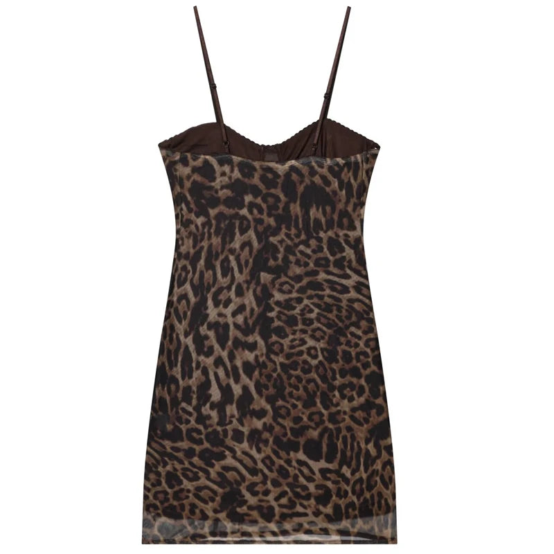 HXAO Women's Tulle Leopard Slip Dress Women's Dress Summer 2026 Mini Bustier Sleeveless Backless Dress Sexy Club Party Vestidos