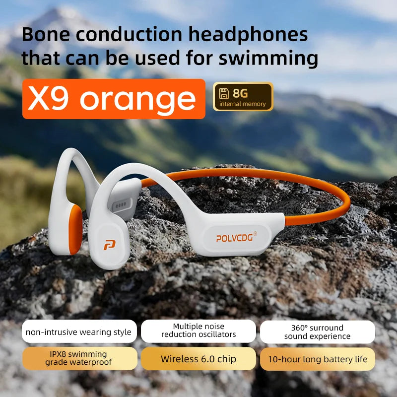 POLVCDG X9 Bone Conduction Earphones IPX8 Waterproof Open Swimming Earphones 32G Ear Hanging Earphones Tennis Running Cycling