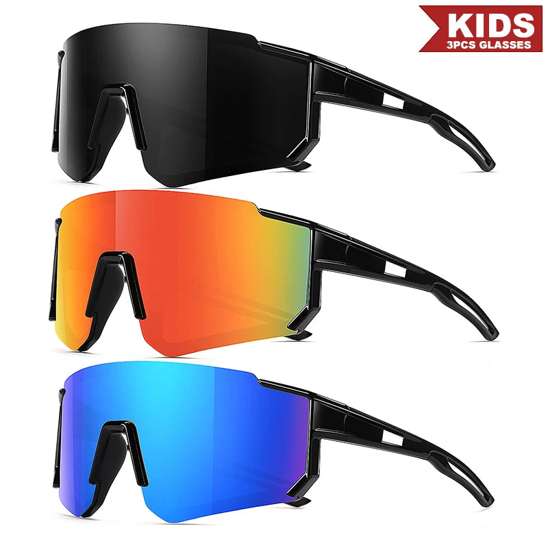1PCS/3PCS Youth Baseball Sunglasses for Kids - UV400 Protection Lenses for Softball, Cycling & Sports (Boys & Girls)