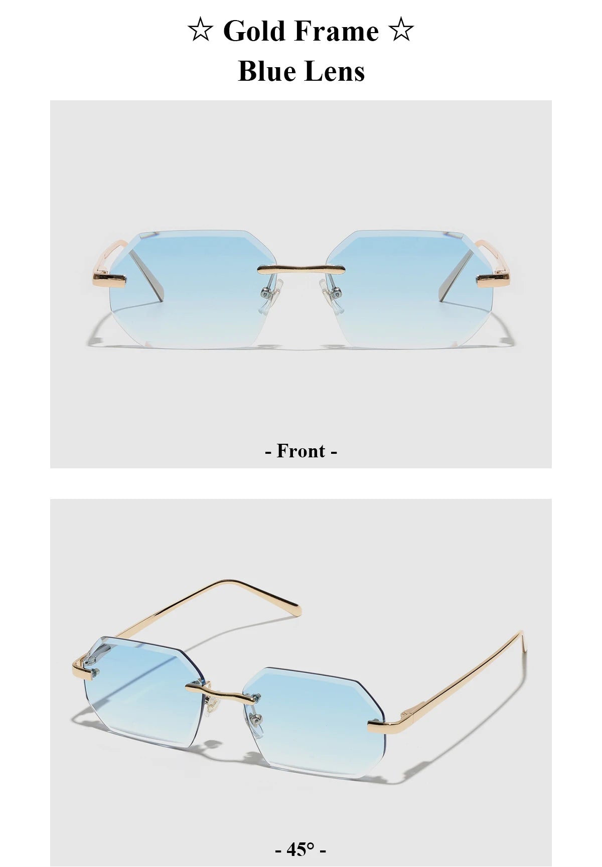 Ruiao Sunglasses Men Brand Designer Fashion Rimless Sun Glasses Shades Diamond Cut Lens Ladies Frameless Metal Eye glasses