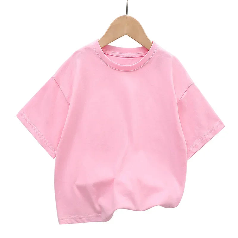 Summer Children's Short Sleeved T-shirt New Fashion Kids Shoulder Down T-shirt Top Cotton Trendy Student  Tee 2-12 Years Old