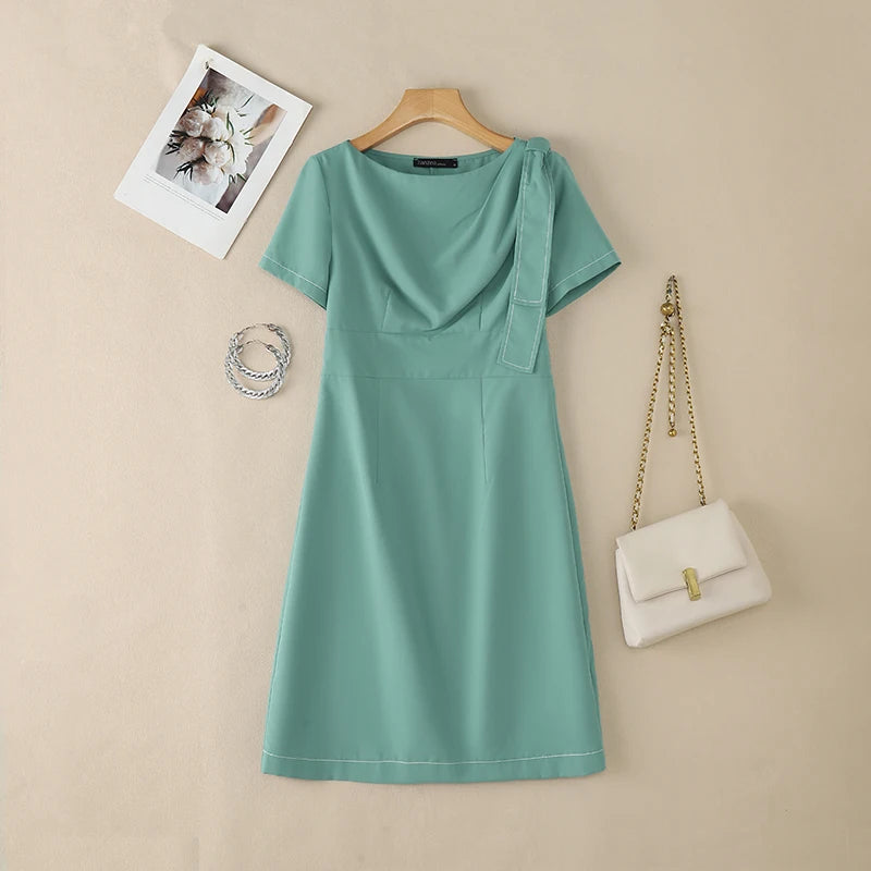 ZANZEA Elegant Women OL Work Dresses 2026 Summer Short Sleeve Solid Knee Length Dress Robe Stylish A Line Waisted Party Vestidos