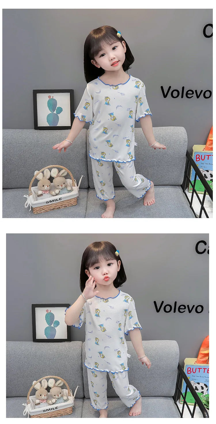 Baby Pajamas Sets Cotton Child Pajamas Toddler Summer Sleeveless Baby Nightwear Pyjamas Kids Cartoon Homewear Clothes