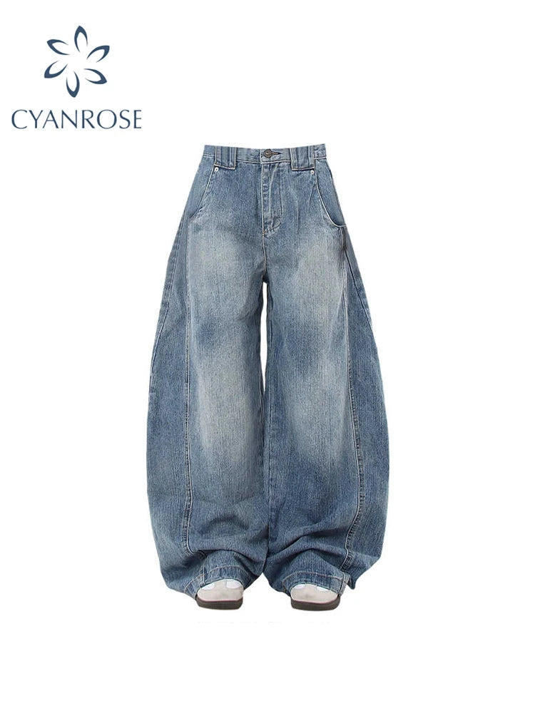 Women's Blue Baggy Y2k Jeans Harajuku Denim Trousers Vintage Japanese 2000s Style Oversize High Waist Jean Pants Trashy Clothes