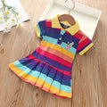 Girl's Summer fashion cute short sleeve  cartoon  rabbit embroidered rainbow strip baby girl princess dress