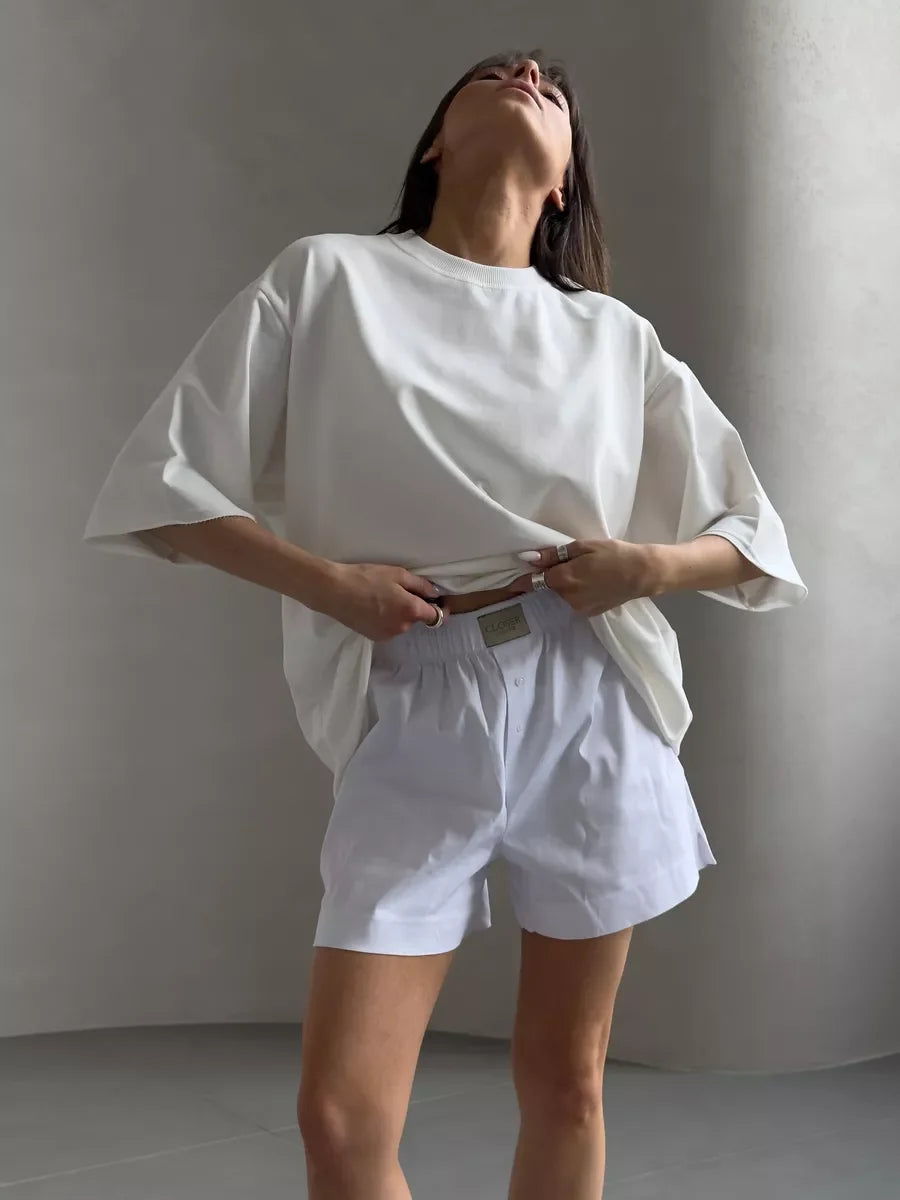 Hirsionsan Summer Casual Oversized T-shirts Women 100% Cotton Pink Loose Tees 2025 New Cusual Solid O Neck Female Aesthetic Tops
