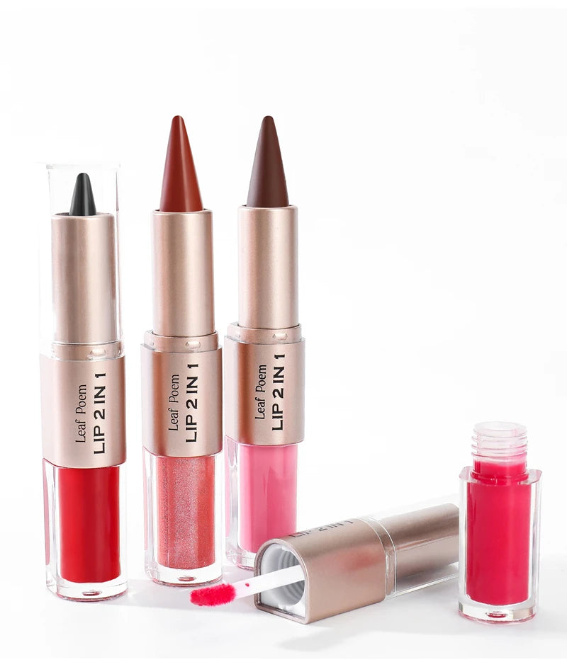 Black Brown Tapered Lip Liner Contour Pencil Double Head Mirror Plumping Lip Glaze Crystal Gloss Sexy Red Lips Tint Makeup New