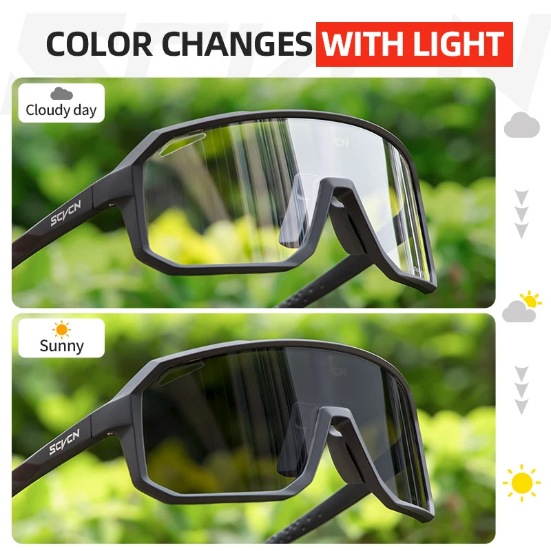 SCVCN New Photochromic Cycling Glasses Motorcycle Bike Riding Outdoor Sport Cycling Sunglasses Men Women Hiking UV400 Goggles