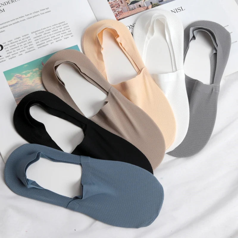 3 Pairs Men's Boat Socks 100% Cotton Deodorant Sweat Absorption Mesh Invisible Sock Thin Breathable Silicone Non-slip Silk Socks