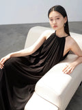 CHIC VEN Women Halter Dress A Line Solid Loose Casual Lace Up Black Sleeveless Holiday Female Long Dress Pullover Summer 2026