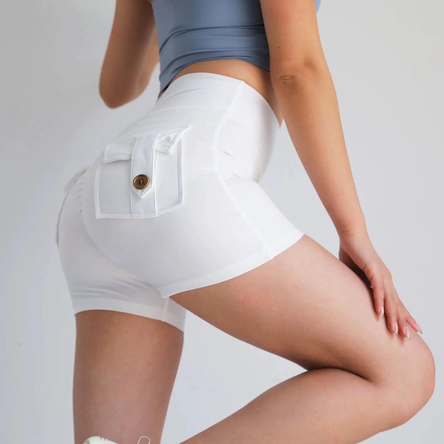 Summer Peach Butt Fitness Exercise Three-Quarter Pants Cargo Air Dry Pocket Yoga Tight lift the hips Women's Shorts