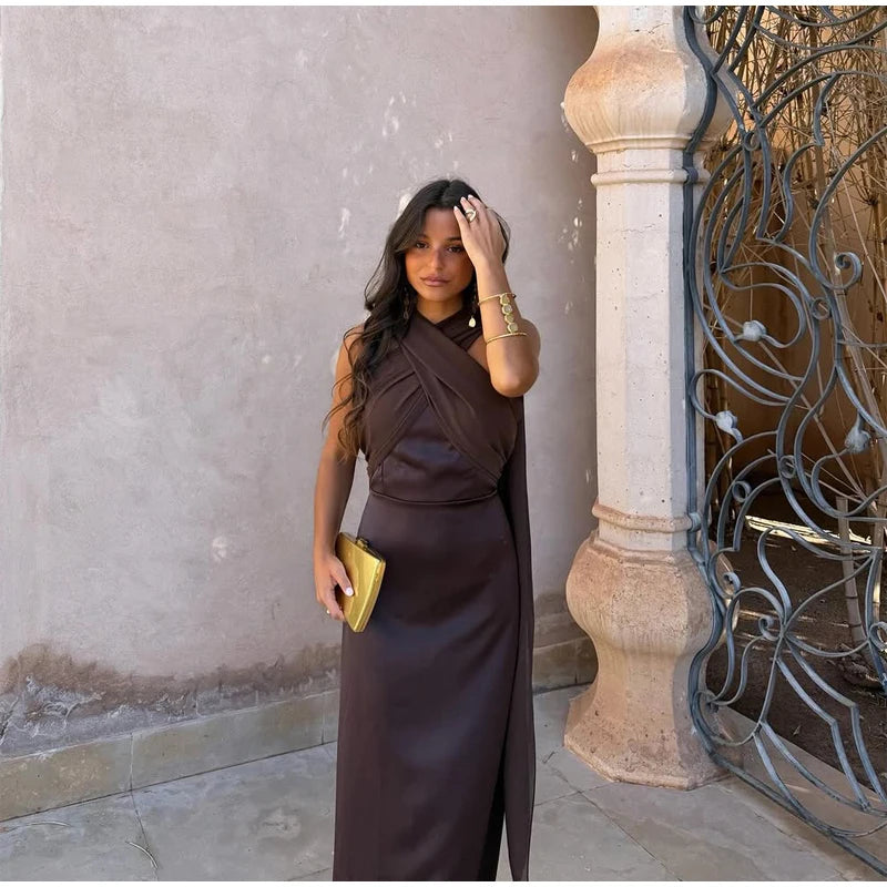 Solid Color Strapless Ribbon Women Summer Dress Sexy Sleeveless Backless High Waist Slim Maxi Vestidos 2026 Lady Vacation Outfit