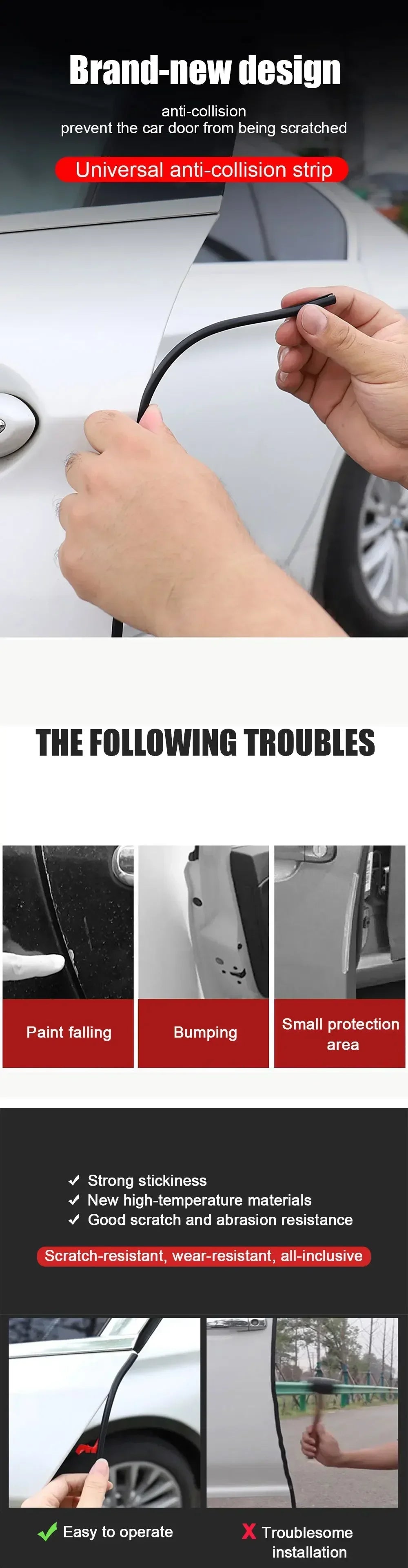 5M Car Door Edge Scratch Protector Strip Auto U Type Rubber Moulding Trim Protection Side Adhesive Sealing Guard Sticker