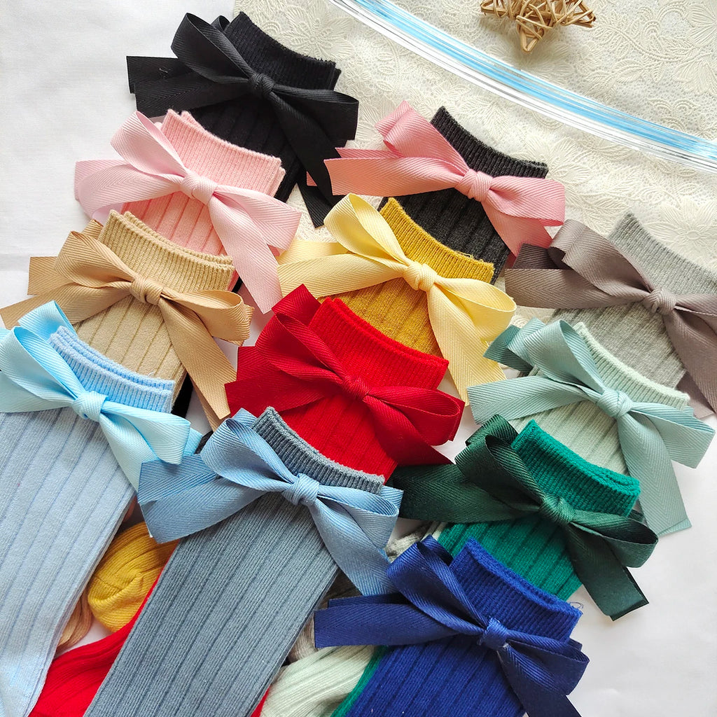 14 Colors Princess Girls Long Sock Big Bowknot Infant Baby Stockings Kids Cotton Sock Knee High Breathable Soft Children Socken